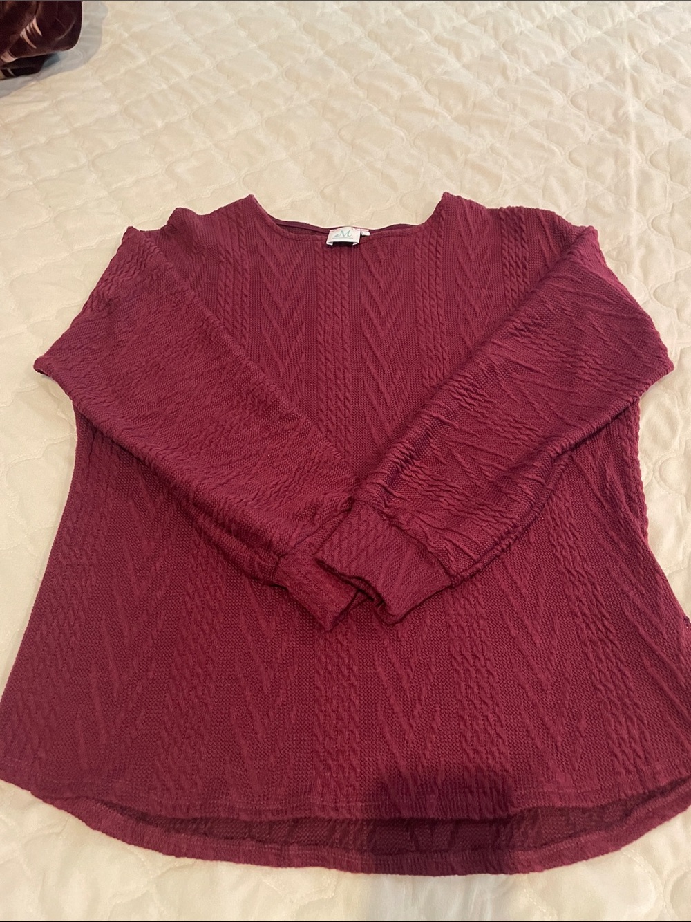 Textured Crew Neck Sweater in Deep Wine